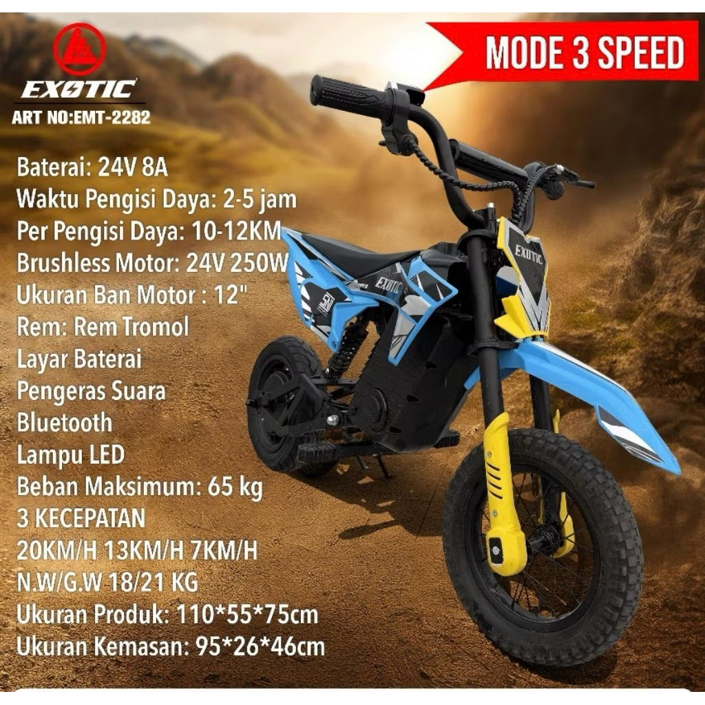 Motor Trail Anak listrik Exotic EMT 2282 Tril ces casan moto cross