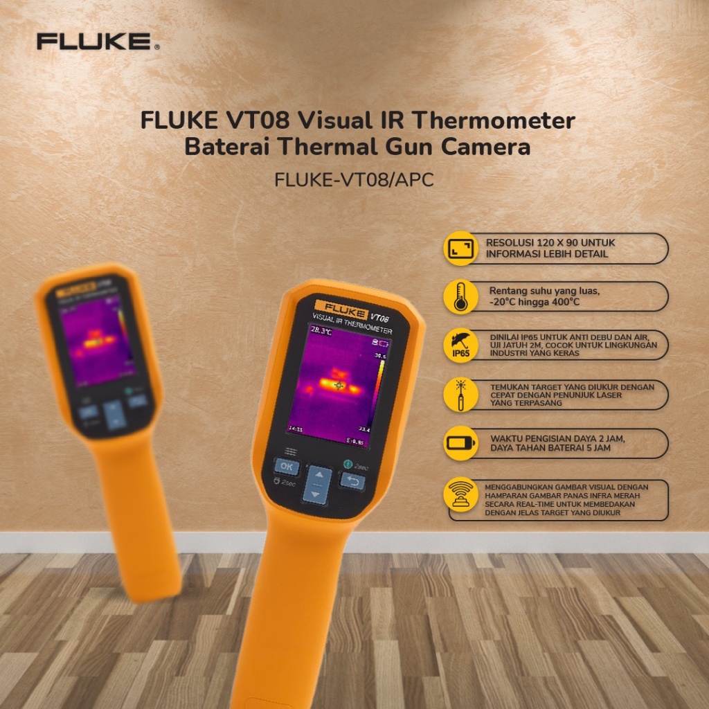 Jual FLUKE VT08 Visual IR Thermometer Baterai Thermal Gun Camera ...