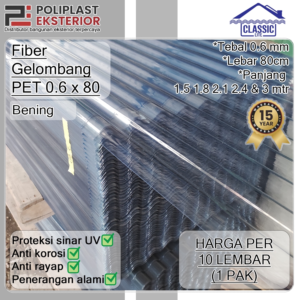 Jual Atap Seng Fiber Gelombang Transparan Bening tebal 0,6mm lebar 80cm ...