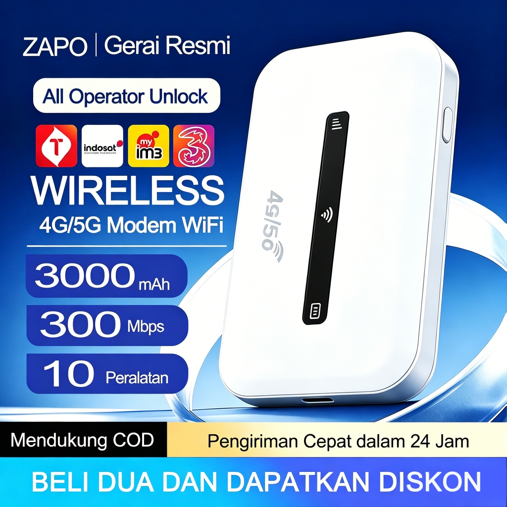 MiFi M6 4G LTE – WiFi Portable 300Mbps, Baterai 3000mAh, untuk Travel, Modem WiFi tanpa kunci operator