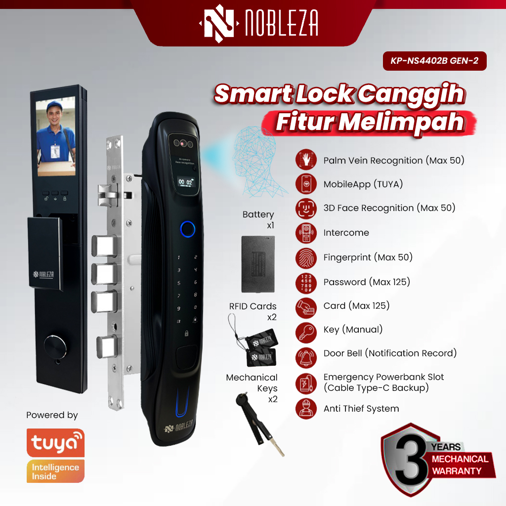 Jual NOBLEZA Smart Door Lock Kunci Pintu Digital Handle Smartlock ...