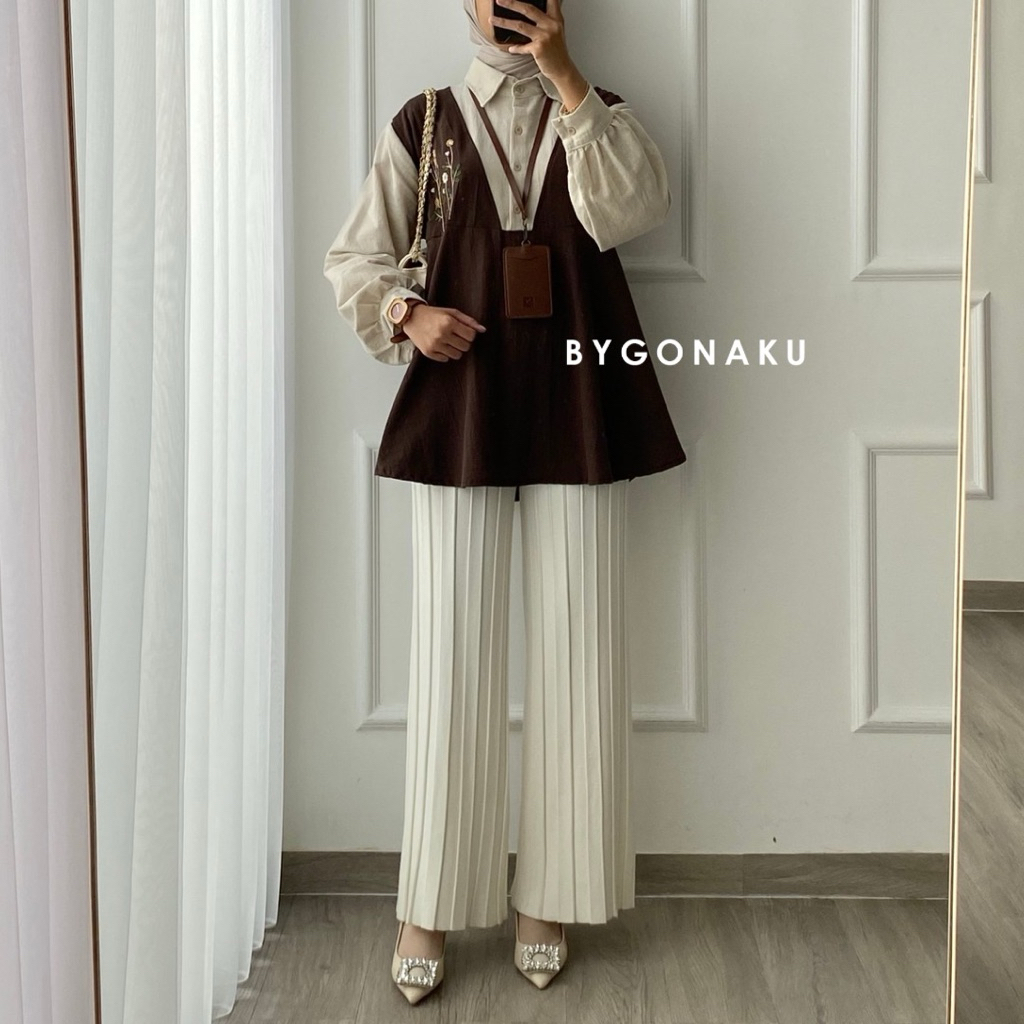 [Bygonaku] Senja Top Blouse Linen Bordir | Atasan Blouse Kemeja Kerja Wanita Korean Style | Busui Friendly foto 5