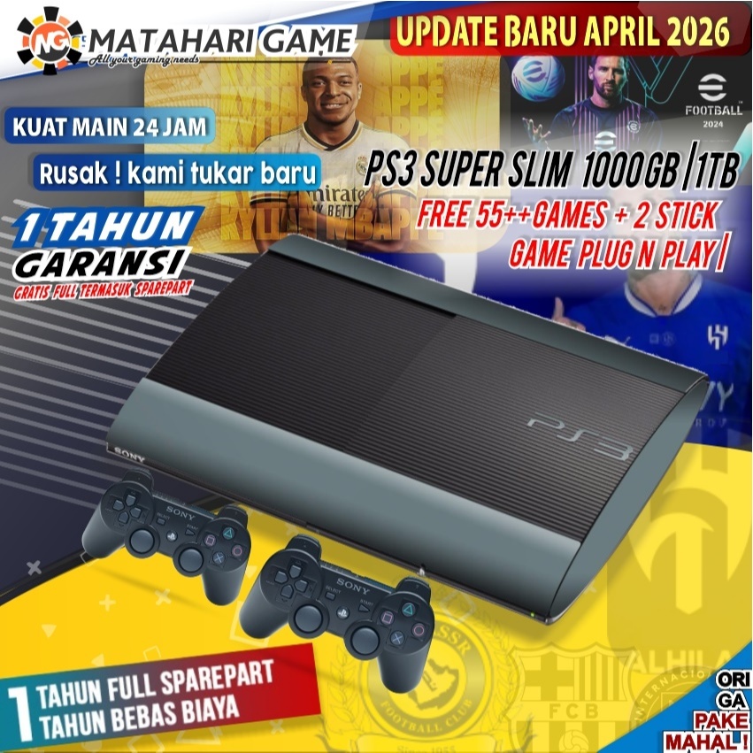 PS3 1TB SuperSlim Sony Asli Full Games + 2 Stik |  GRATIS 1 Tahun Garansi