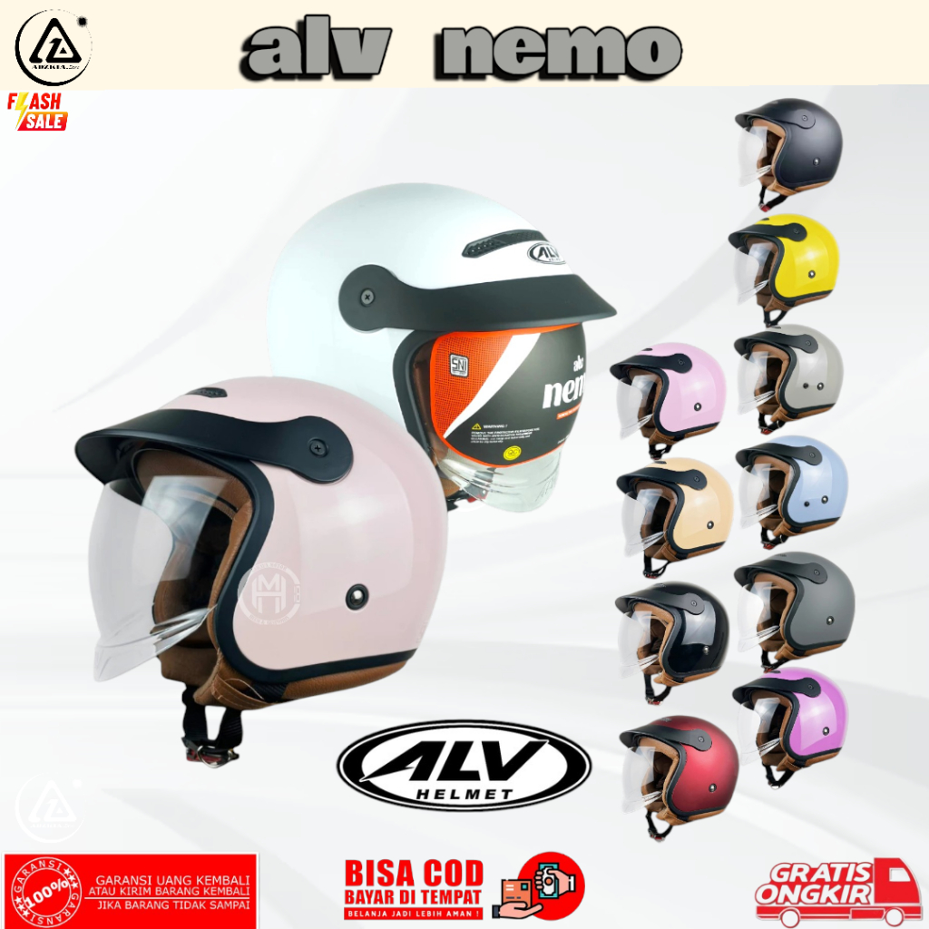 Jual Helm ALV NEMO Original - Half Face Retro Dengan Inner Visor | SNI ...