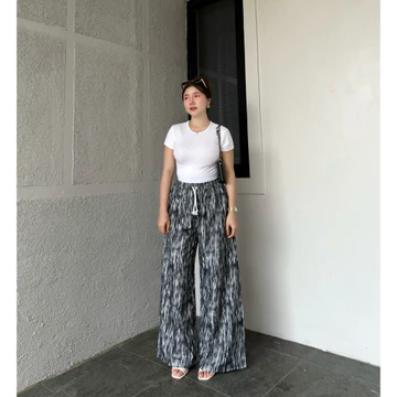 Everyday Pants Motif Abstrak Celana Panjang Wanita Baggy Kantor Kuliah Kulot Pinstripe Celana
