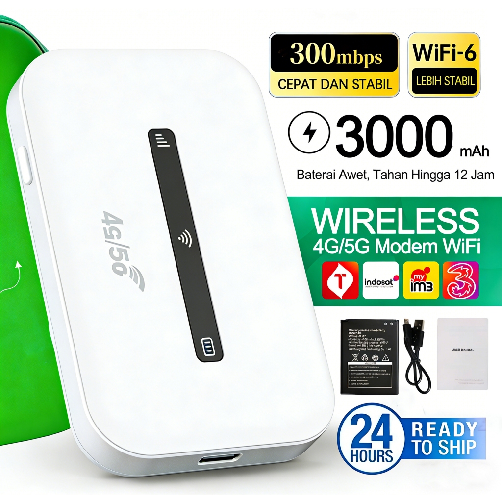 Modem WIFI 4G/5G LTE 300Mbps with 3000mAh Battery Portable wifi Unlocked Semua Operator untuk Liburan & Kantor COD