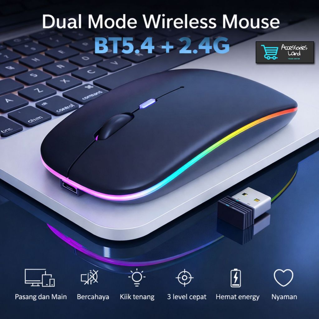 AURAFLOW Mouse Bluetooth Rechargeable Bisa Dicas Slim Macaron 1600DPI untuk Laptop Tablet PC Computer