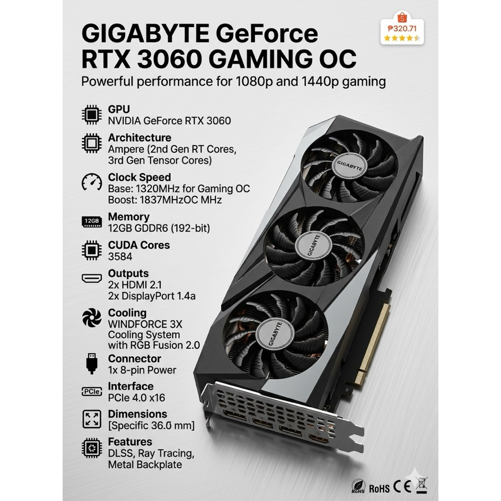 Jual VGA Gigabyte GeForce RTX 3060 Gaming OC 12GB | Shopee Indonesia