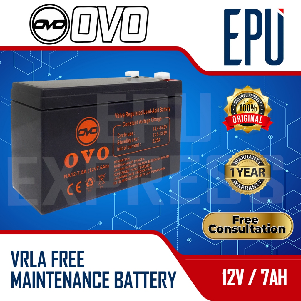 Aki UPS OVO 12v 7.5ah 7ah Baterai UPS Aki Kering Battery UPS Batere UPS VRLA