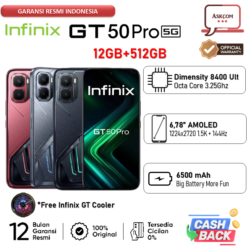 Infinix GT 50 Pro 5G (12GB/512GB) | Dimensity 8400 Ultimate - 6.78" AMOLED 144Hz - 6500mAh - Garansi Resmi