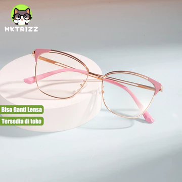 MKTRIZZ Kacamata Cat Eye Wanita Anti Radiasi Photocromic Gaya Korea Minus Frame Metal Anti