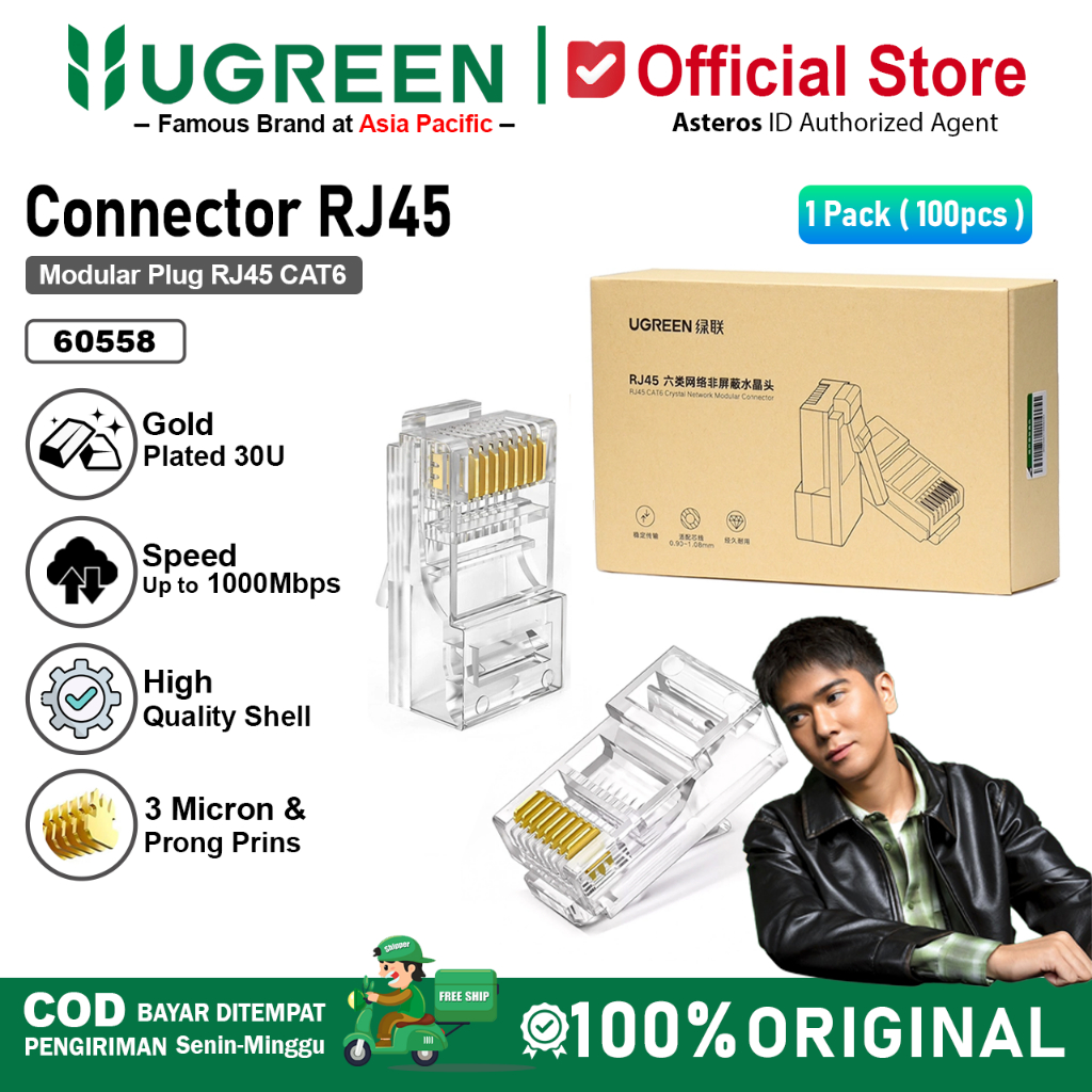Jual UGREEN Konektor RJ45 Cat5e Cat 6 UTP STP/FTP Modular Plug Ethernet ...