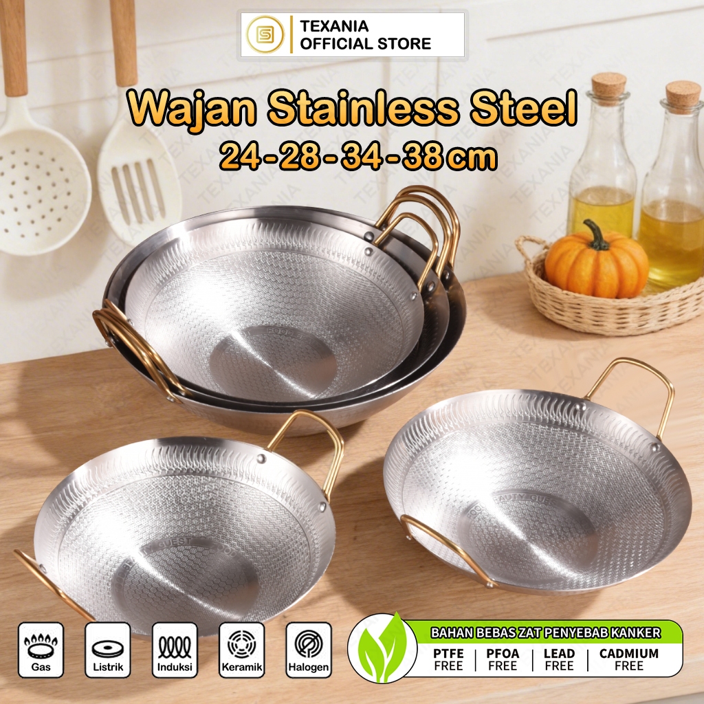 [PROMO BULAN INI] TEXANIA Wajan Honeycomb SILVER Stainless Anti Lengket PILIH DIAMETER 24,28,34,40cm - Kitchenware