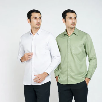 Paket 2 Pcs Cuma 90Ribu Kemeja Pria Premium Polos Lengan Panjang Baju Kerja Slimfit Hitam Putih