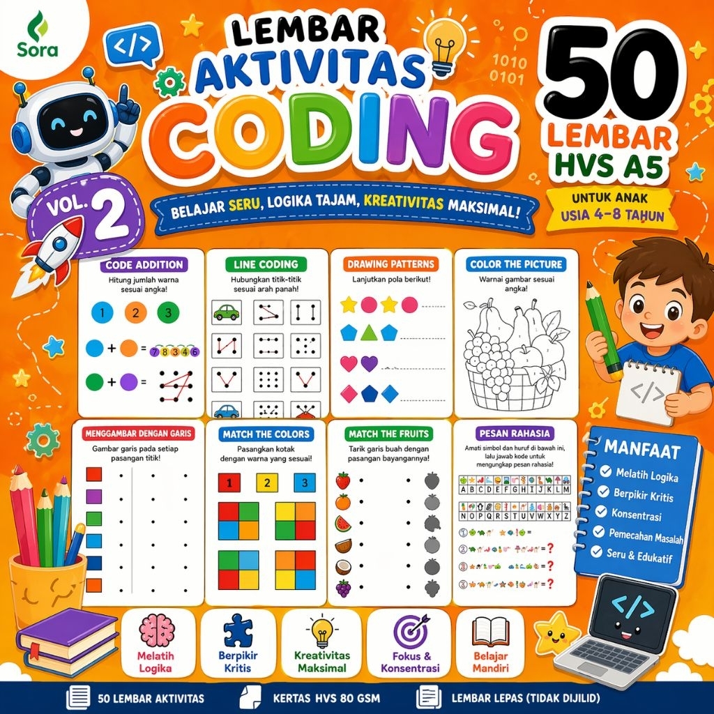 Jual 50 Lembar kertas mewarnai worksheet coding aktivitas pertamaku ...