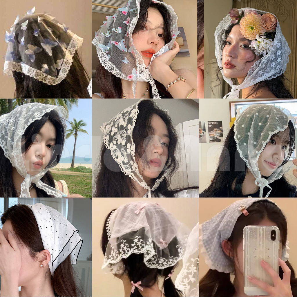 Jual L&A Bandana Renda Raw Lace Butterfly Lucu Aksesoris Scarf Rambut ...