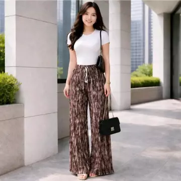 Everyday Pants Motif Abstrak Celana Panjang Wanita Baggy Kantor Kuliah Kulot Pinstripe Celana