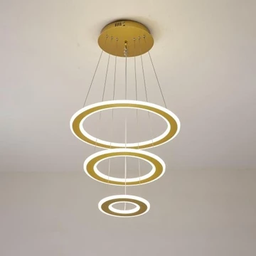 MOOOZ Lampu Gantung LED Modern 3 Ring Gold Lampu Hias Ruang Tamu Meja Makan Minimalis Mewah