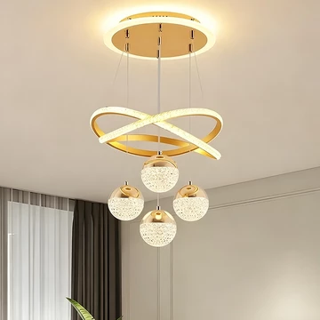 MOOOZ Lampu Gantung LED Modern 3 Ring Gold Lampu Hias Ruang Tamu Meja Makan Minimalis Mewah