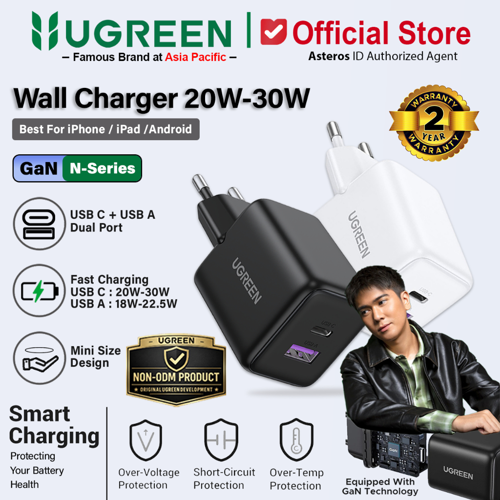 UGREEN Kepala Charger Dual Port USB A + USB Type C Fast Charging 20W 30W