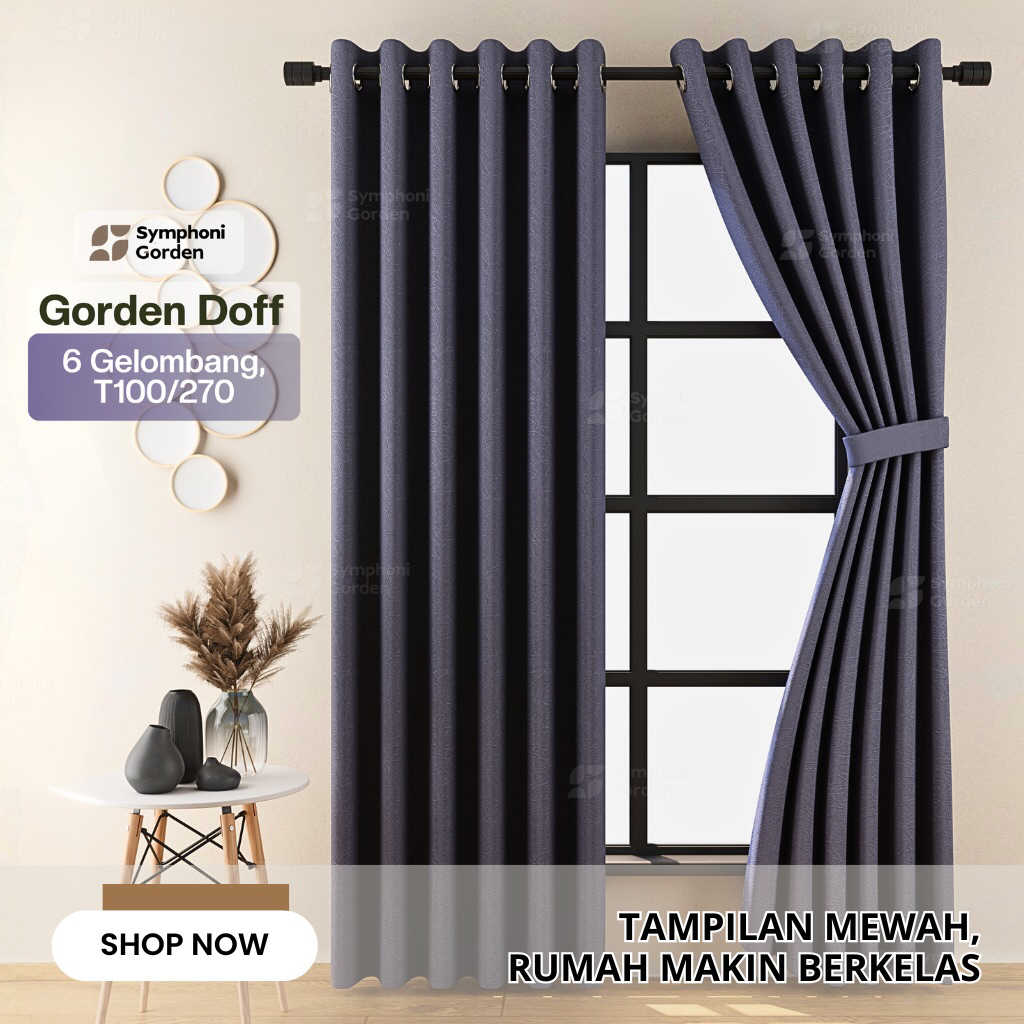 Symphoni Gorden Aluna Kamar Blackout Minimalis Modern 6 Gelombang Lebar 140cm Tinggi 200cm 230cm