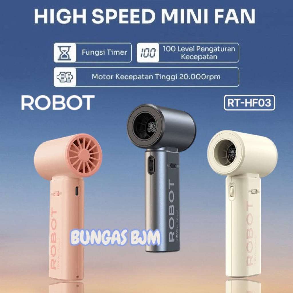 BARU ROBOT MINI FAN HIGHSPEED RT-HF03 WITH 100 GEARS & DISPLAY REMAINING TIME