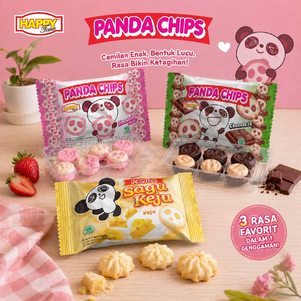 Jual HAPPY TIME - Panda Chips Coklat / Strawberry / Keju Snack Cemilan ...