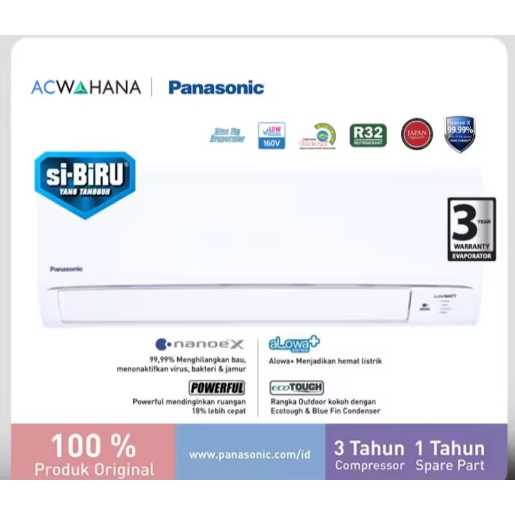 Jual Panasonic AC Split Dinding Standard Deluxe Low Watt Si-Biru Nanoe ...