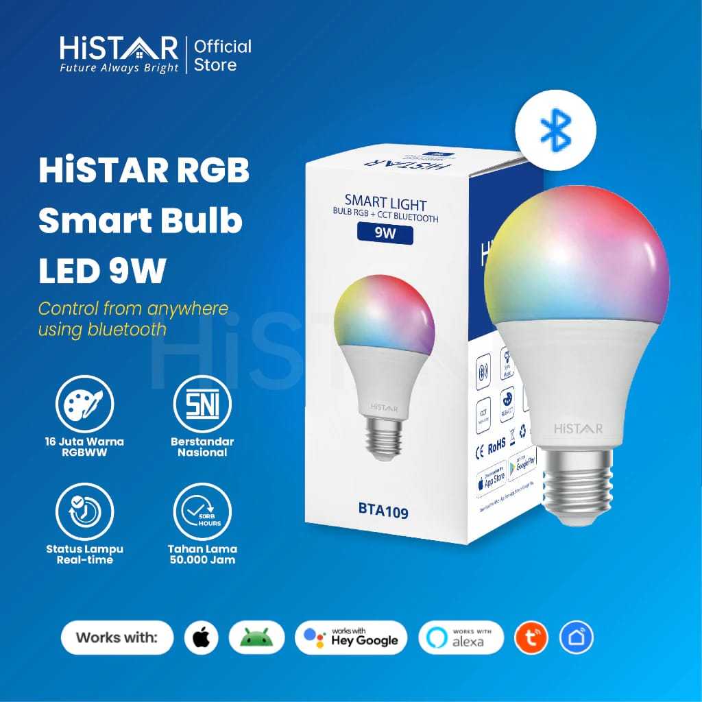 Jual HiSTAR Lampu Smart LED 9W-12W RGB+CCT Bluetooth Musik IOS Android ...