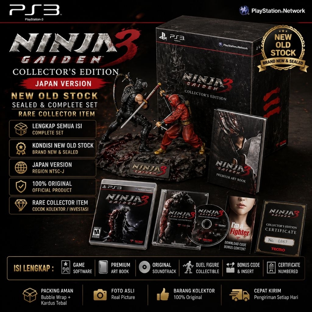 Jual PS3 Ninja Gaiden 3 Collector Edition Japan Lengkap Rare