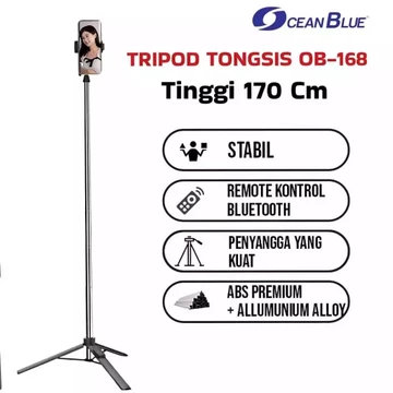 OCEANBLUE Tongsis Tripod Remote OB168 170CM Selfie Stick Konten Kreator Holder Hp Handphone