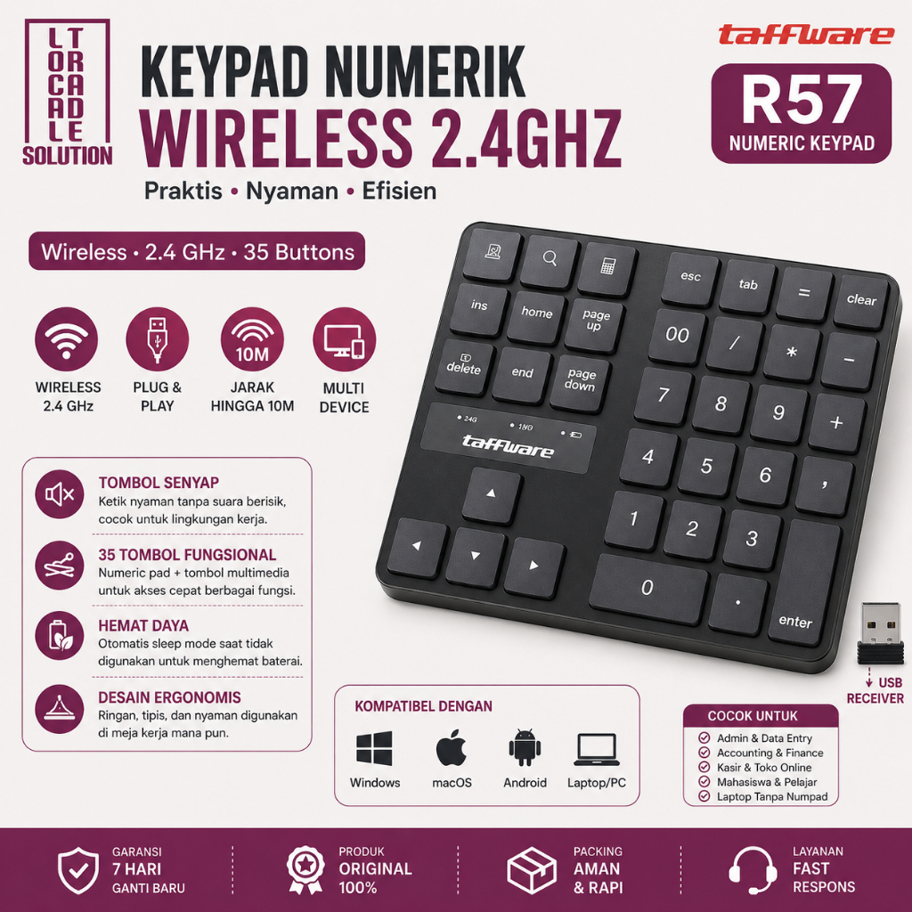 Jual Keyboard Angka Numeric 35 Buttons Tombol Laptop Numpad Wireless ...