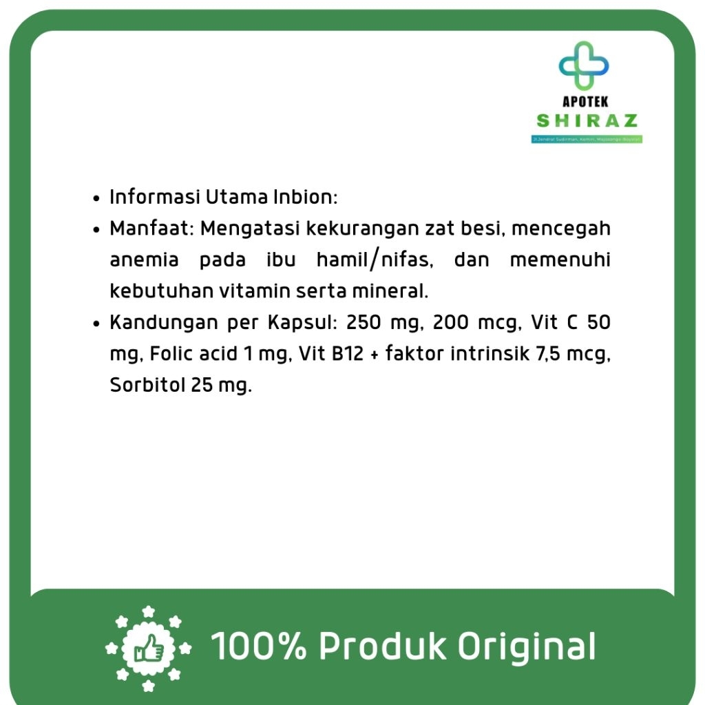 Jual Inbion Strip Isi 10 Kapsul - Obat Pembentuk Hemoglobin, Penambah ...