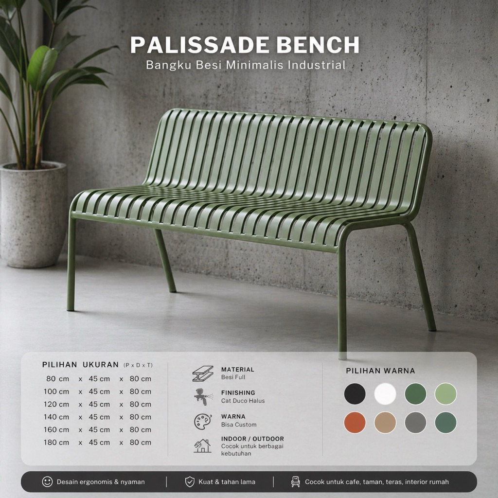 Jual Bangku Besi Palisade | Bench Outdoor Minimalis dengan Sandaran ...