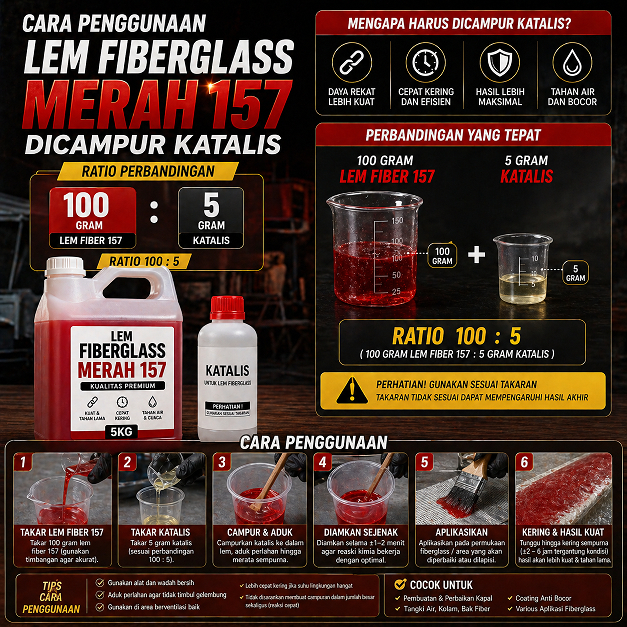 Jual Lem Fiberglass Merah 157 5Kg + Katalis 100 Gram Baru untuk ...