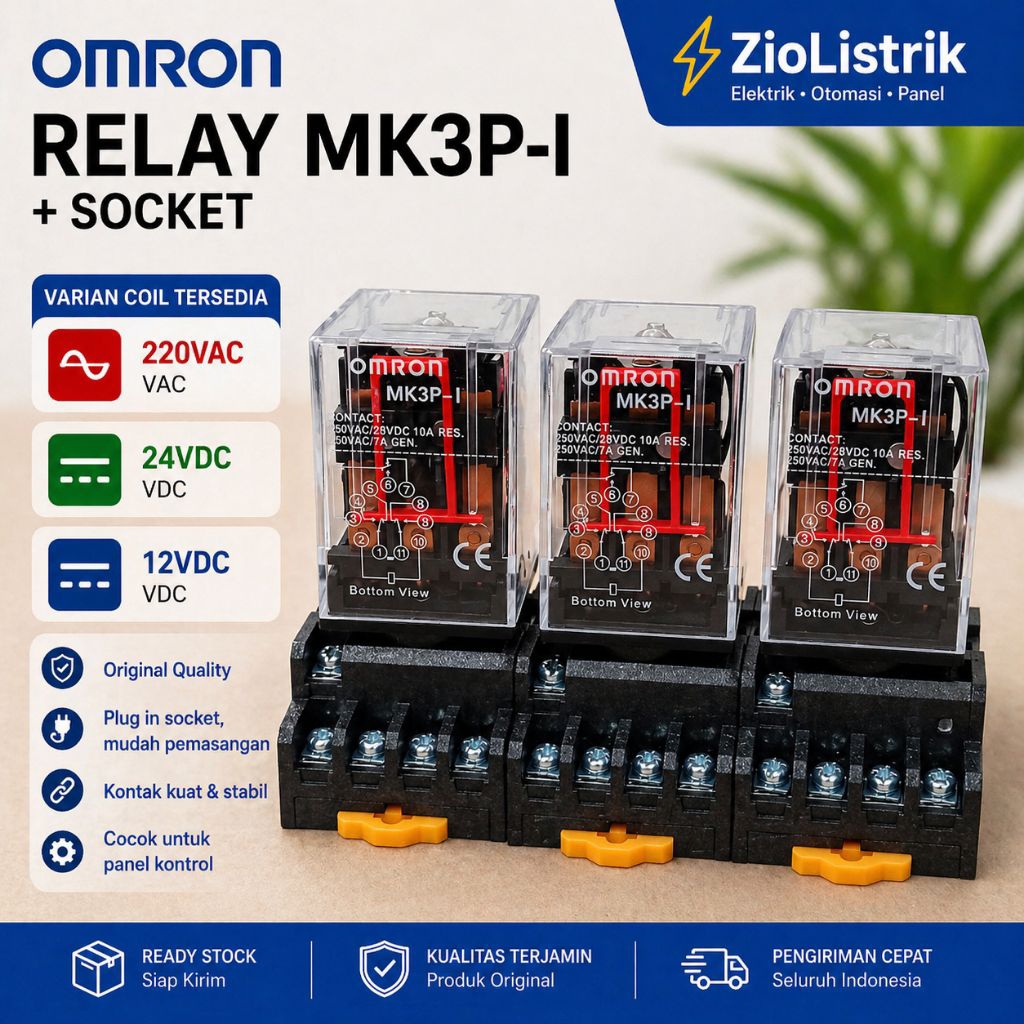 Jual Relay omron MK3P MK3P-I 220vac 24vdc 12vdc 11P 10A Include socket ...