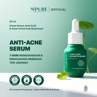NPURE Anti Acne Serum Cica (Centella) Biome 20 ml / Serum Anti Jerawat / Microbiome / Skin Barrier / Niacinamide / Salicylic Acid / Soothing / Calming / Kulit Berminyak / No Alcohol / Dermatologically / Aman Untuk Bumil Busui / HALAL