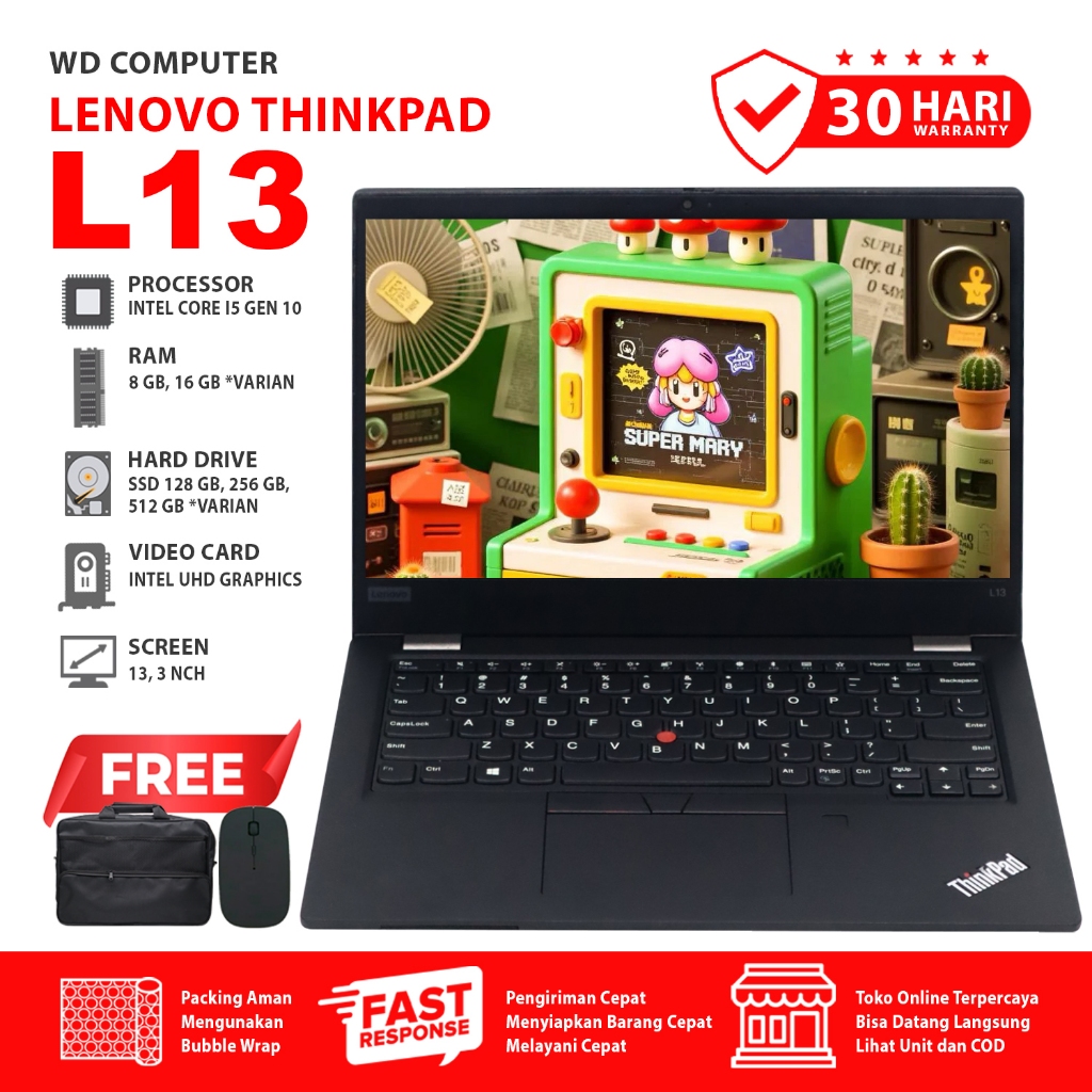 Laptop Gaming Lenovo L13 Intel Core i5 Gen 10 RAM 16 SSD 512GB I  Bonus Mouse Dan Tas