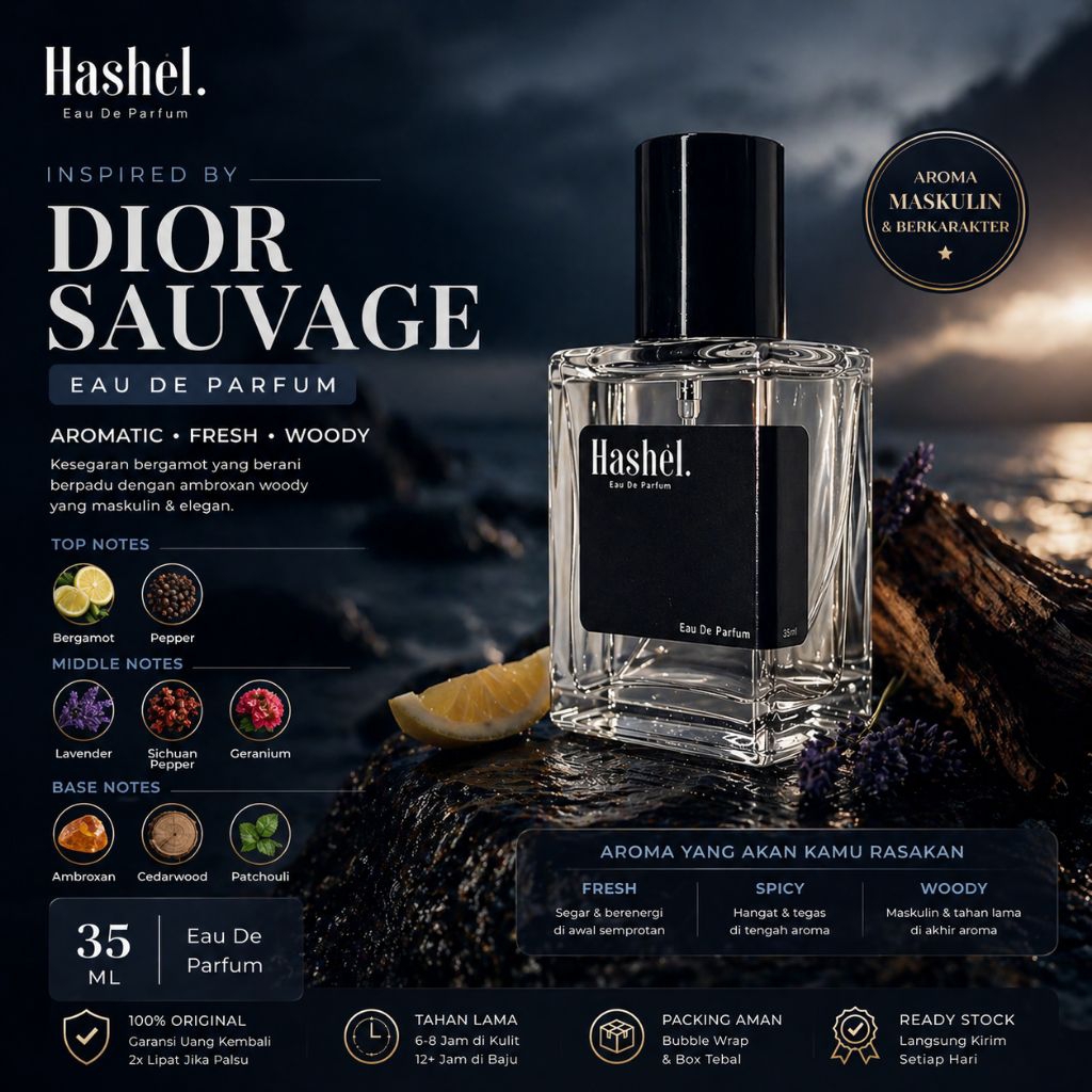 Jual Parfum Pria Hashel 35ml – Aroma Inspired Dior Sauvage | Tahan Lama ...