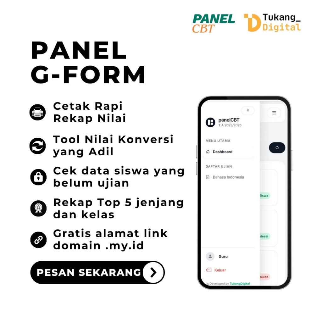Website Rekap Nilai Ujian GForm Panel CBT Dashboard 1 Tahun Domain