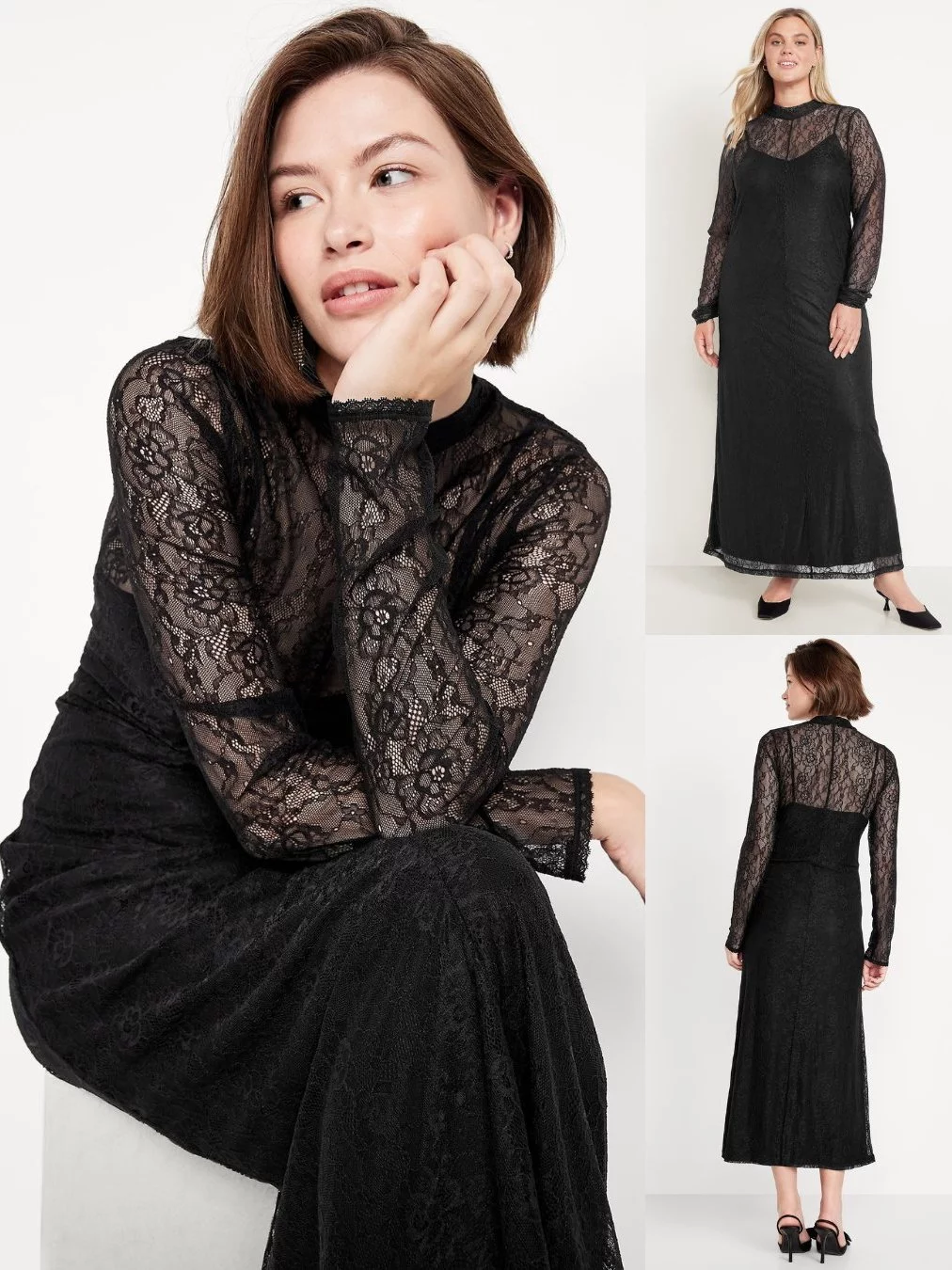 Dress Kondangan Panjang Brukat Include Inner OLN Mock-Neck Lace Maxi Dress - 2383