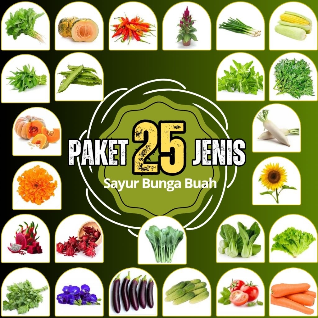 Paket 25 Jenis benih bibit biji sayur, bunga dan buah