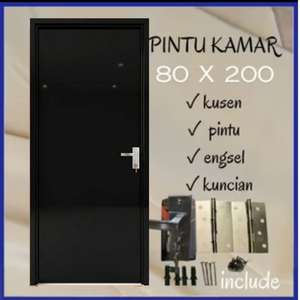 Pintu Kamar PVC 80 x 200 cm Lengkap Kusen Pintu Kunci Engsel Kamar Tidur / Kamar Mandi
