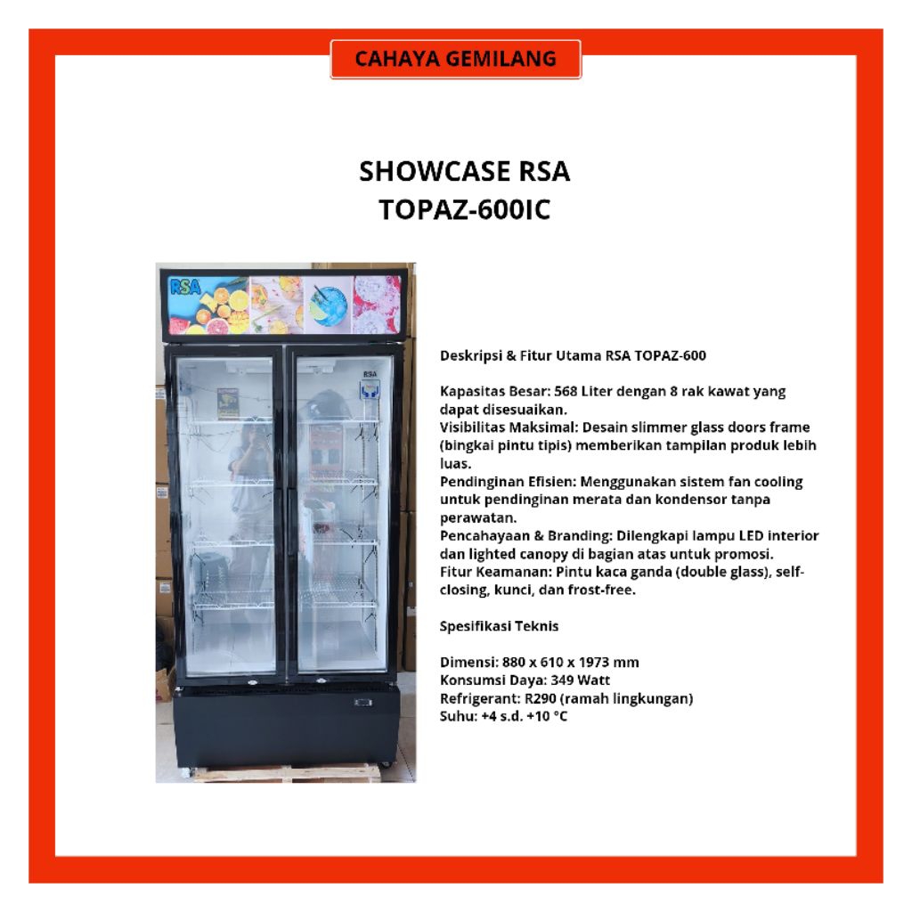 Jual SHOWCASE RSA 2 PINTU - TOPAZ 600IC | Shopee Indonesia