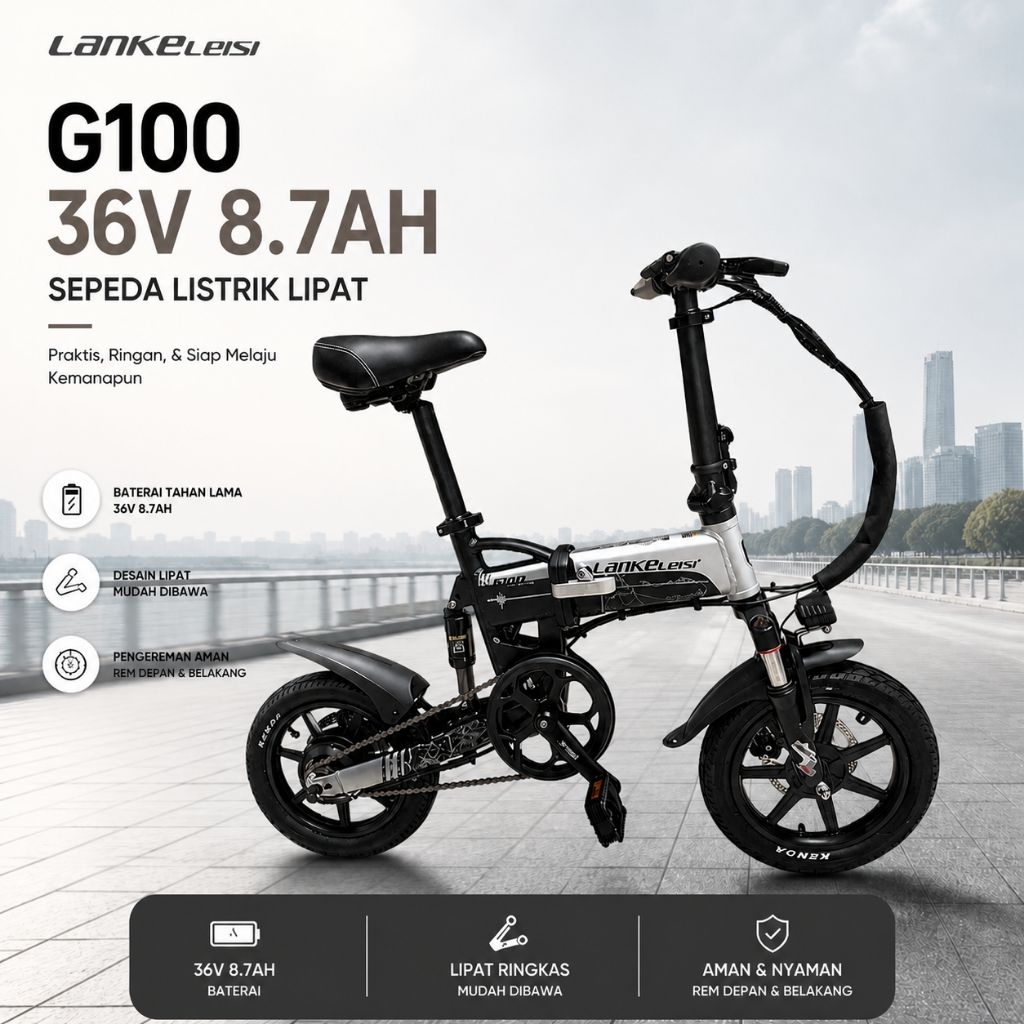 Lankeleisi Sepeda Listrik Lipat Folding Bike Moped 36V 8.7AH - G100