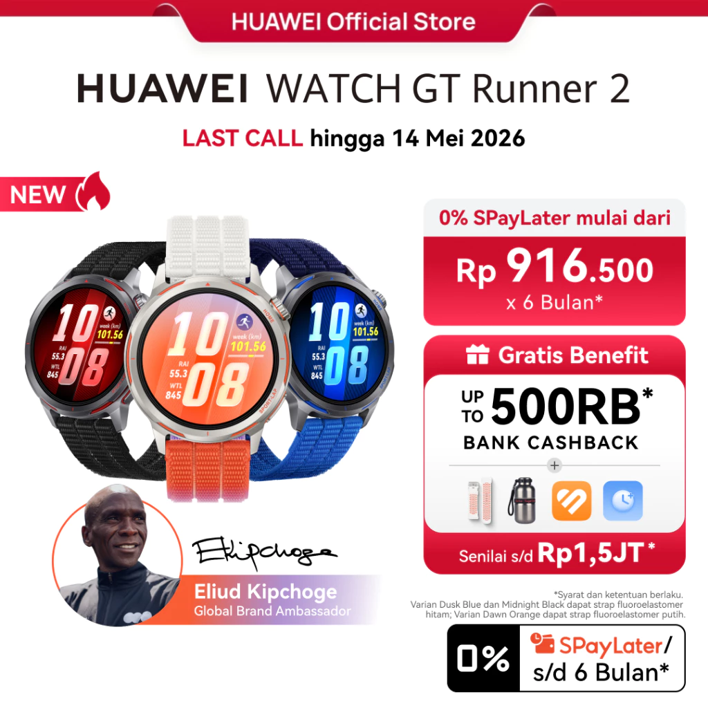 HUAWEI WATCH GT Runner 2 dengan desain titanium slim di pergelangan tangan
