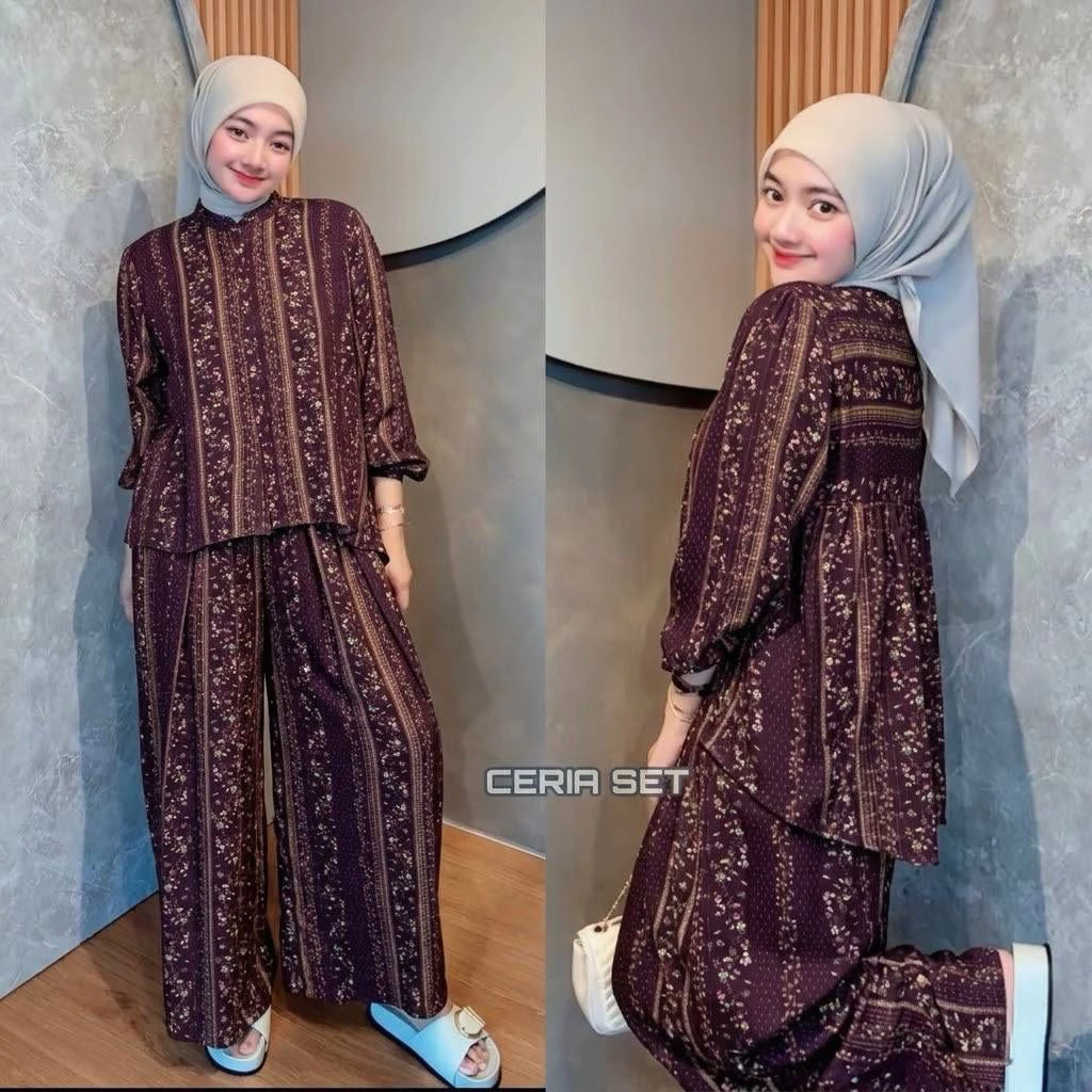 Foto 8 Dara one set motif baru rayon diamond lengan karet celana kulot jumbo setelan kekinian | 015