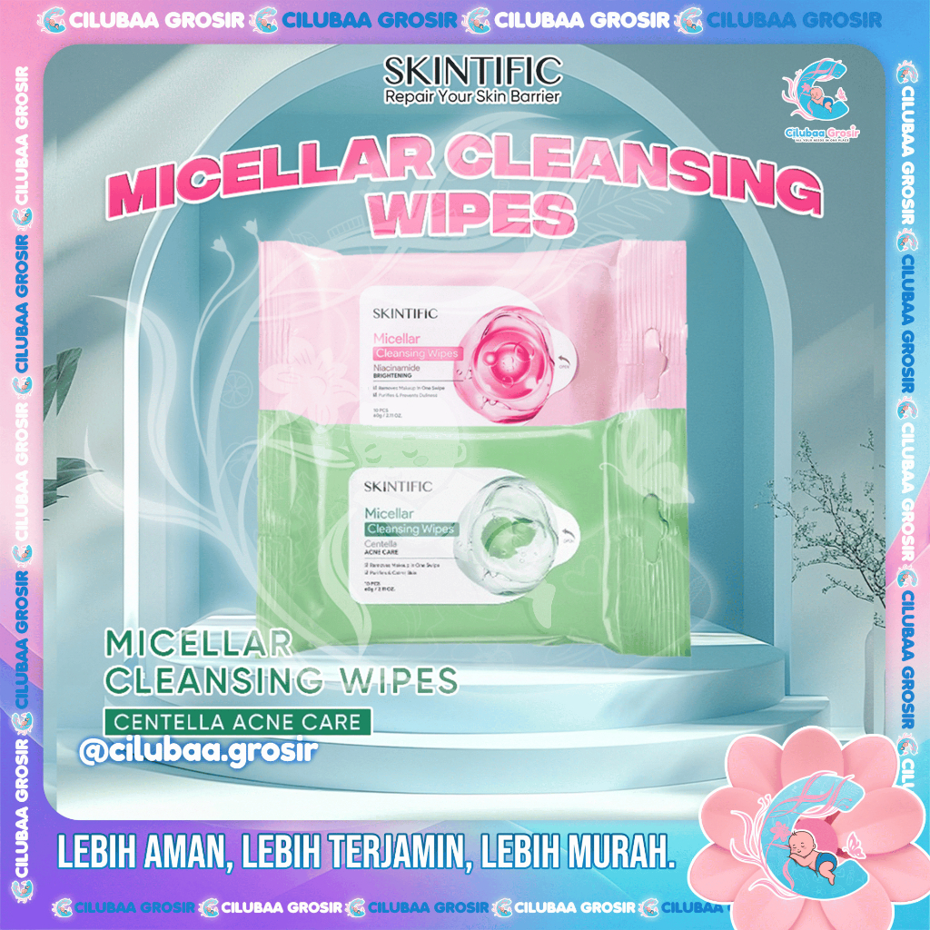 SKINTIFIC Micellar Cleansing Wipes 10 Sheets || Tisu Remover Make Up || Cleansing Tissue Makeup || Micellar Cleansing Wipes - 10 Sheets | -Cleansing Tissue Makeup Remover Wipes Niacinamide