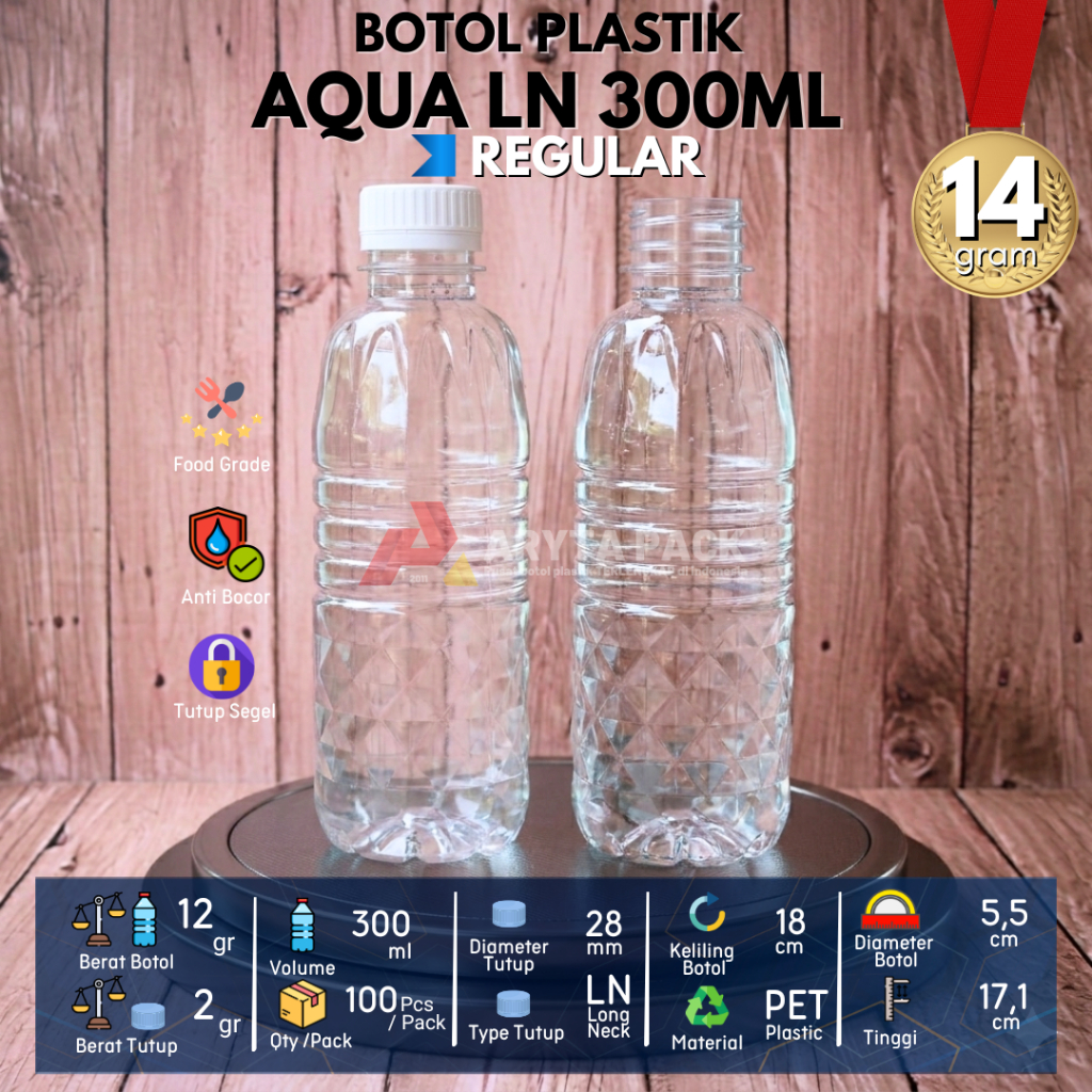 Jual Botol plastik PET 300ml aqua minuman mineral jus susu kopi tutup ...