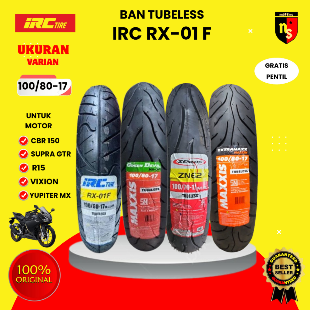 Jual Ban Motor Ring 17 IRC RX 01 F 100/80 Tubeless Free Pentil Byson ...